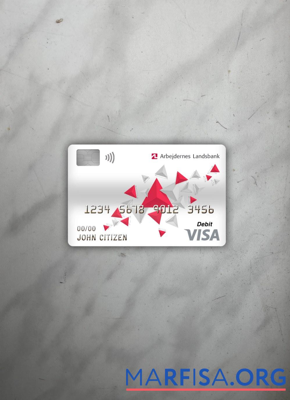 Realistic Denmark Arbejdernes landsbank bank visa debit card photolook front template